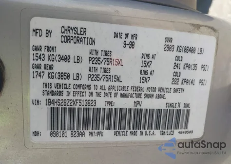 1999 Dodge Durango z USA, uszkodzony, nr VIN 1B4HS28Z2XF513623